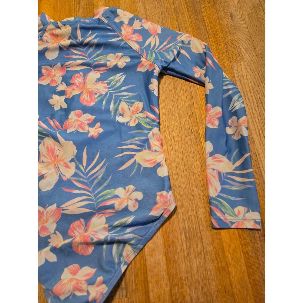 Wonder Nation Girl Med Tropical Floral Long Sleeve One Piece Rash Guard Swimsuit